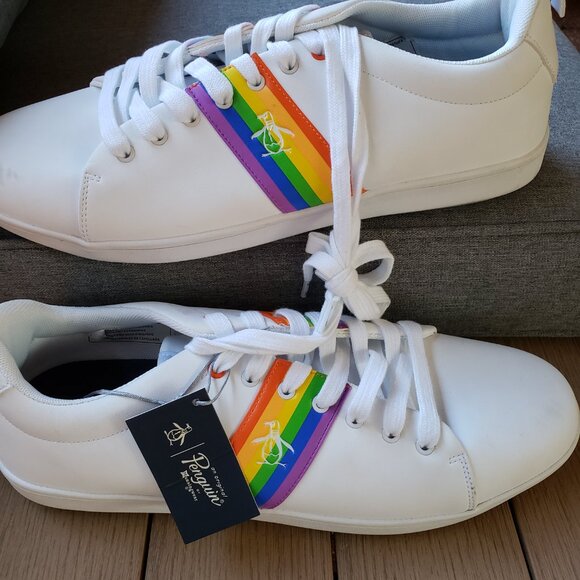 BNWT ORIGINAL PENGUIN FREDDIE PRIDE Sneakers Bright White Rainbow (13M-14.5W) - Picture 1 of 9